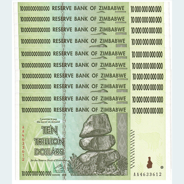 10 Trillion Zimbabwe Dollar Bills 10 Pack