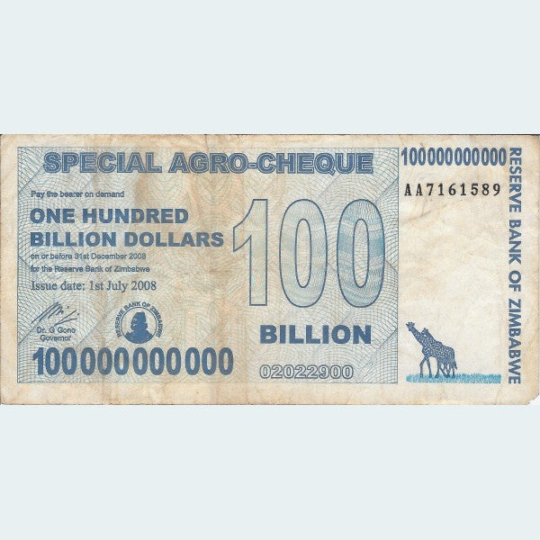 100 Billion Zimbabwe Agro Cheque FINE (F)