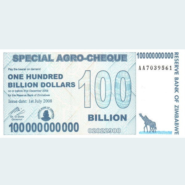 100 Billion Zimbabwe Agro Cheque UNCIRCULATED (UNC)