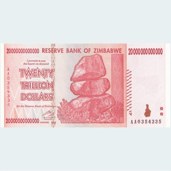 20 Trillion Zimbabwe Dollar Bill - 1 Note